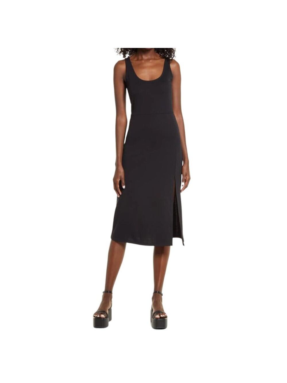 Open Edit Scoop Neck Midi Dress Black Size XS NWOT $49 MSRP